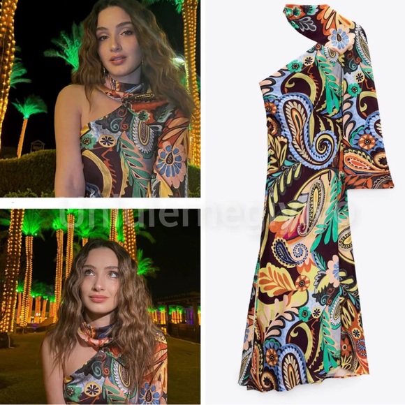 ZARA ONE SHOULDER PRINTED ASYMMETRIC DRESS MULTICOLORED - Picture 3 of 13